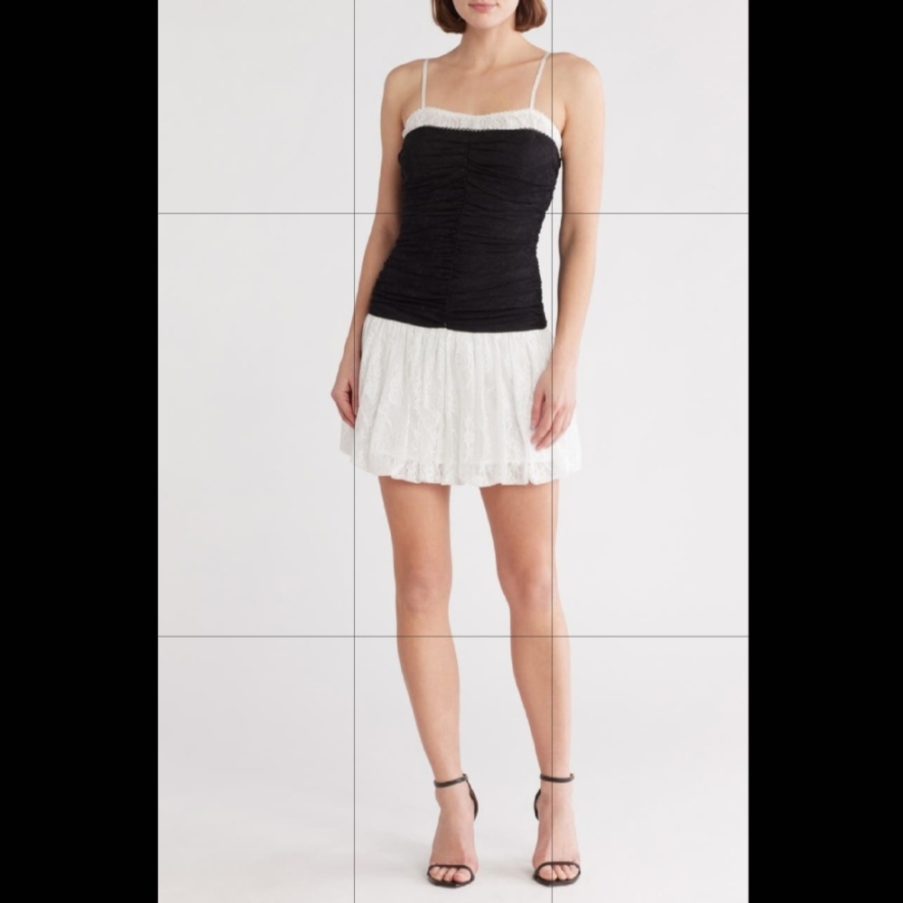 Lush Black and White Lace Bubble Hem Minidress